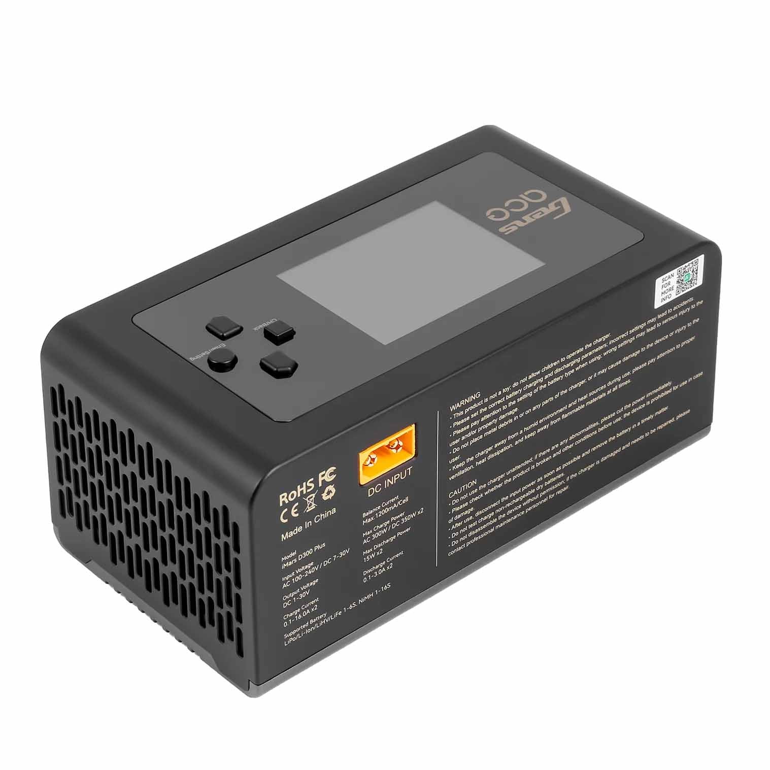 Gens Ace IMars D300 Plus – Chargeur Double Canal AC/DC 300W, Max 16A, Compatible 1-6S LiPo / 1-16S NiMH, écran IPS 2,4 Blanc