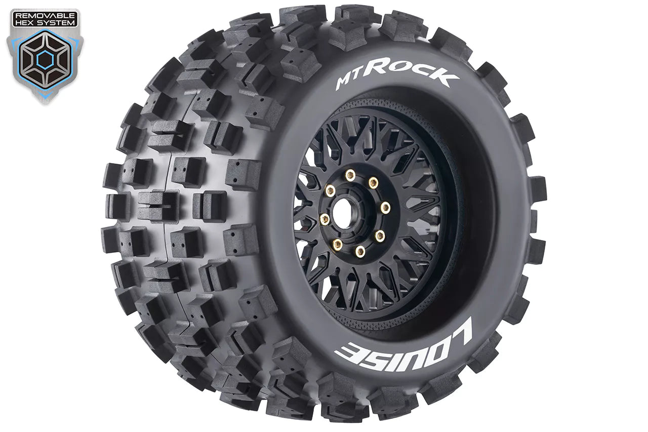 Louise RC B-Rock Pneus 1/8 Buggy Soft – Jantes Noires à Bâtons – Hex 17mm – Lot De 2 – Adhérence Maximale Tout-Terrain