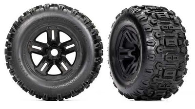 Traxxas Reinforced Sledgehammer Tires + Black Black Rims (x2) Sledge 9573