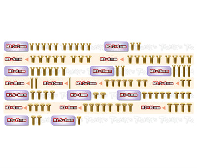 T-Work's Kit complet de Vis Acier Nitride Doré X-Ray X10 GSS-XP10