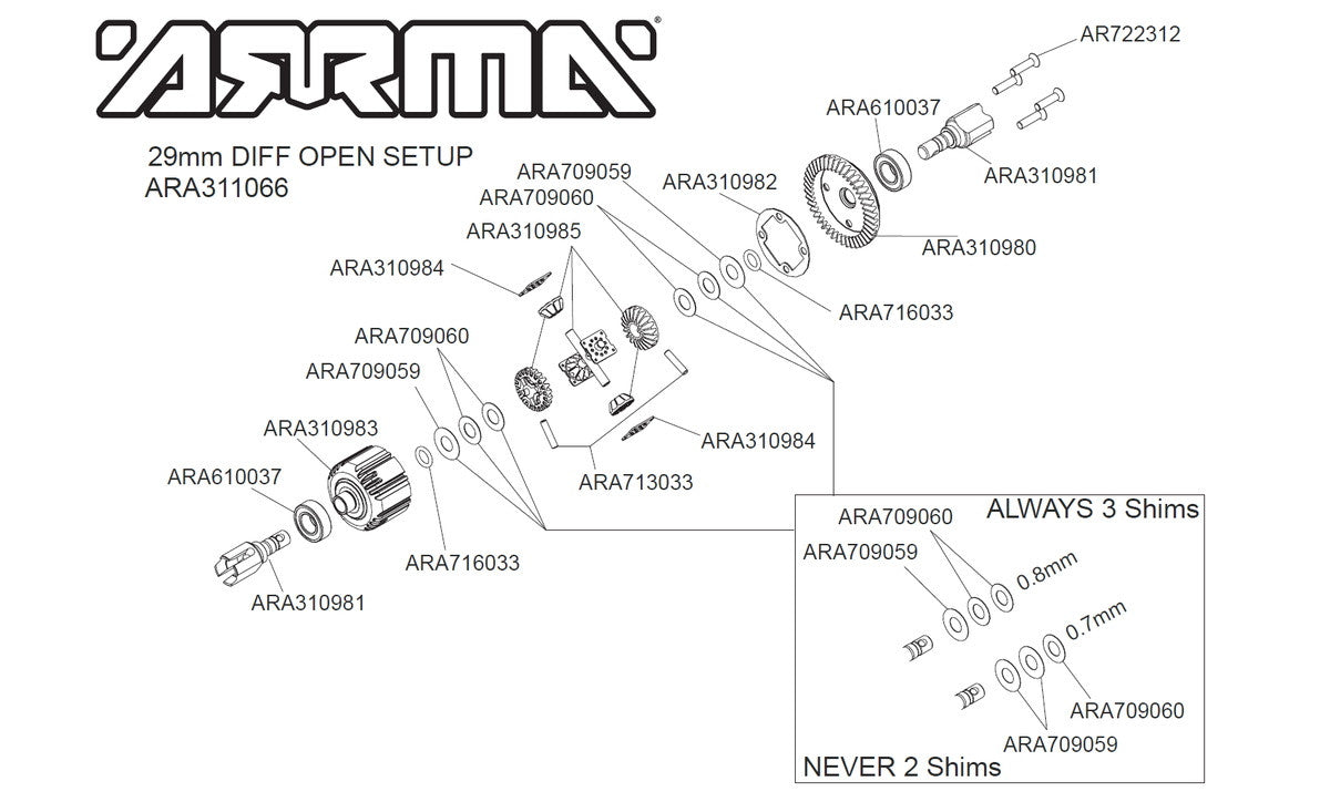 Arrma Différentiel Complet AV/AR ARA311066