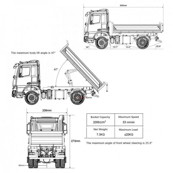 Huina Camion Benne Hydraulique Aluminium 2.4ghz RTR CY3362