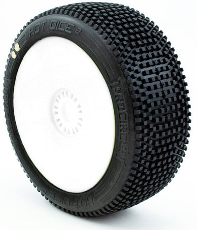 ProCircuit White Wheels + Hot Dices V2 tyres (x2) PCW2003