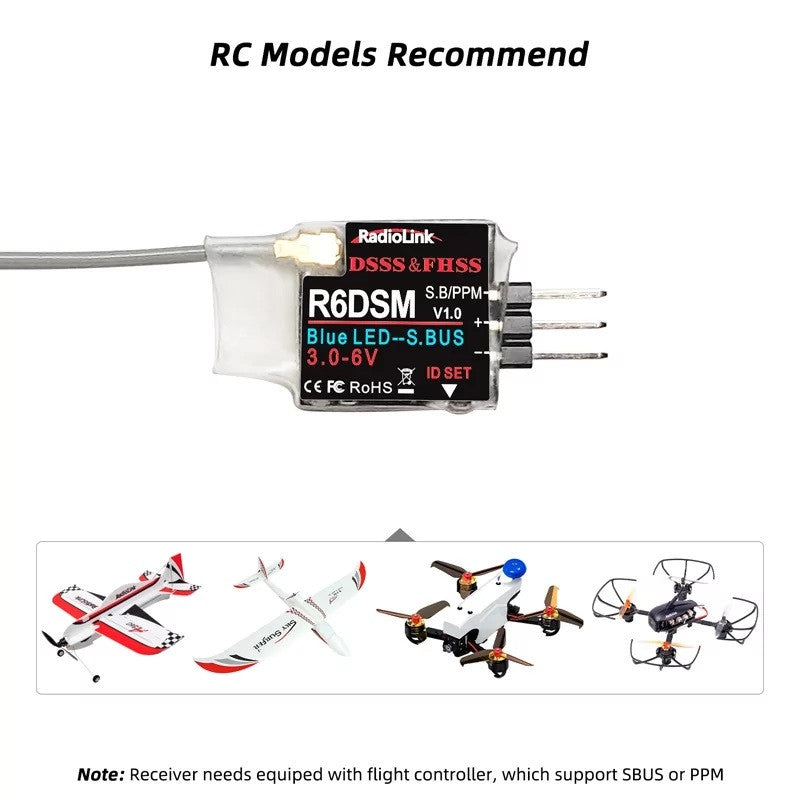 Radiolink Récepteur 10 voies Signal SBUS/PPM RDL-0-R6DSM