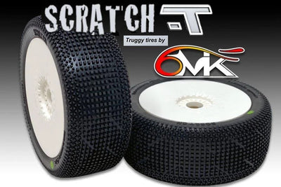 6MIK Neumáticos Truggy Scratch-T + Llantas Ultra Blanche pegadas (x2) TU18