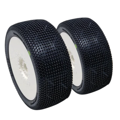 6MIK Buggy Scratch Glue-On Tires + Ultra White Rims + Inserts (x2) TKU17