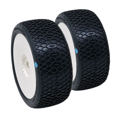 6MIK Buggy Dash Glue-On Tires + Ultra White Rims + Inserts (x2) TKU19