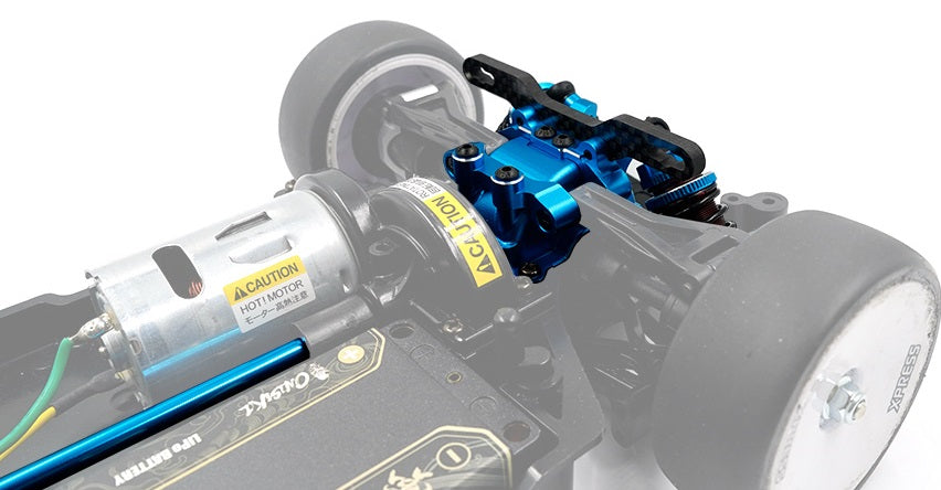 Yeah Racing Cobertura da célula em alumínio azul + Suporte do amortecedor em carbono Tamiya TT-02 TATT-061BU