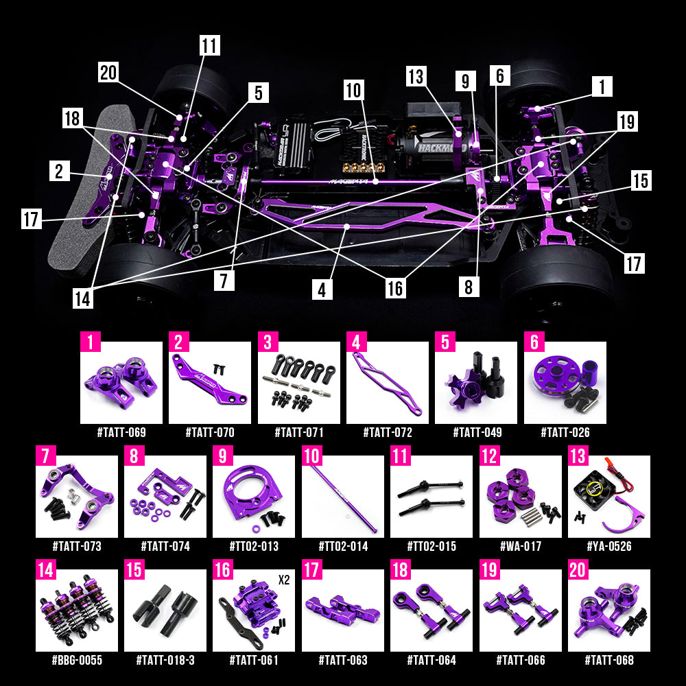 Yeah Racing Atushi Hara Violett-Umwandlungsset Tamiya TT-02 MGT-0001