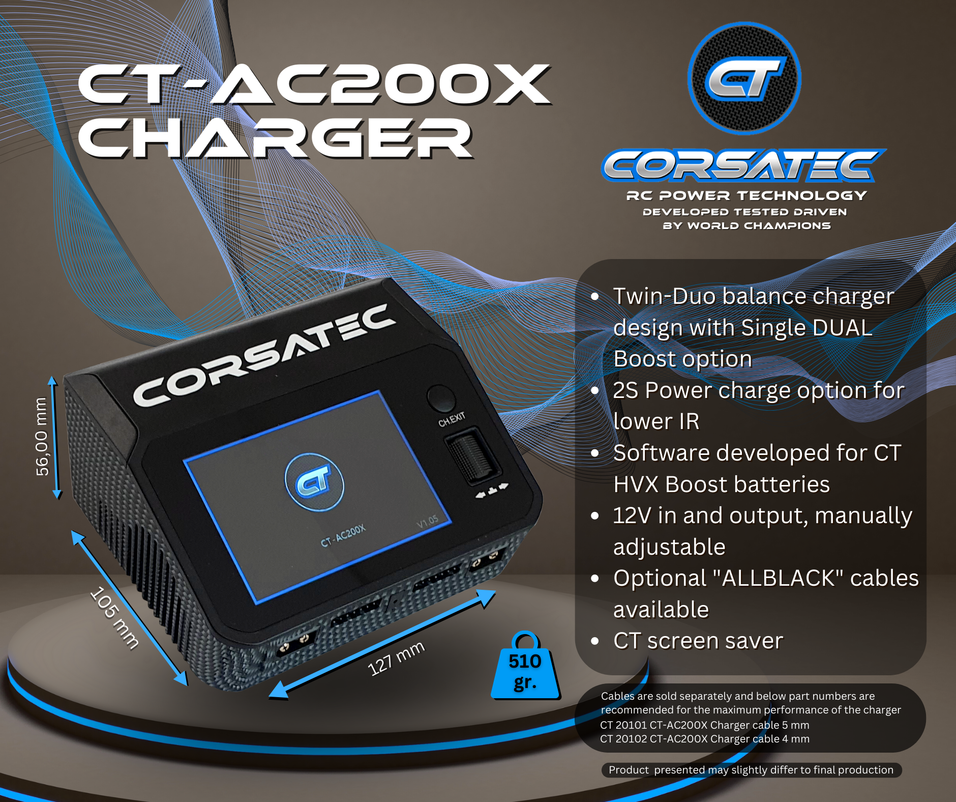 Corsatec Chargeur Lipo Dual Pro AC/DC + Cordon de Charge PK5 CT20001-C