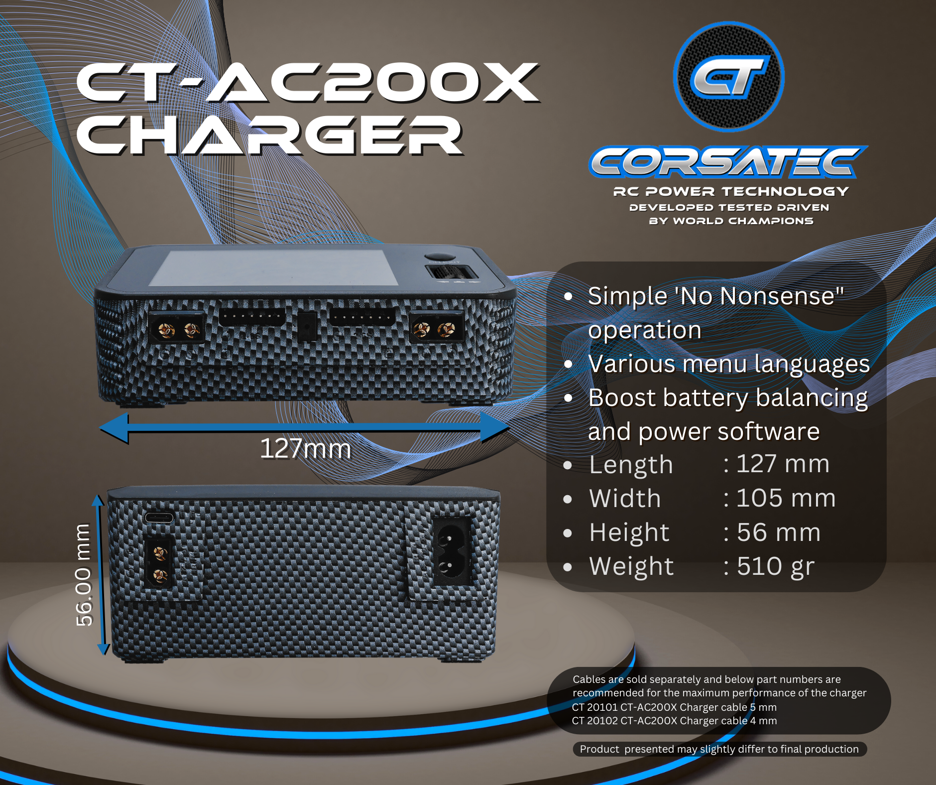 Corsatec Lipo Dual Pro AC/DC Charger + PK5 CT20001-C Charging Cord