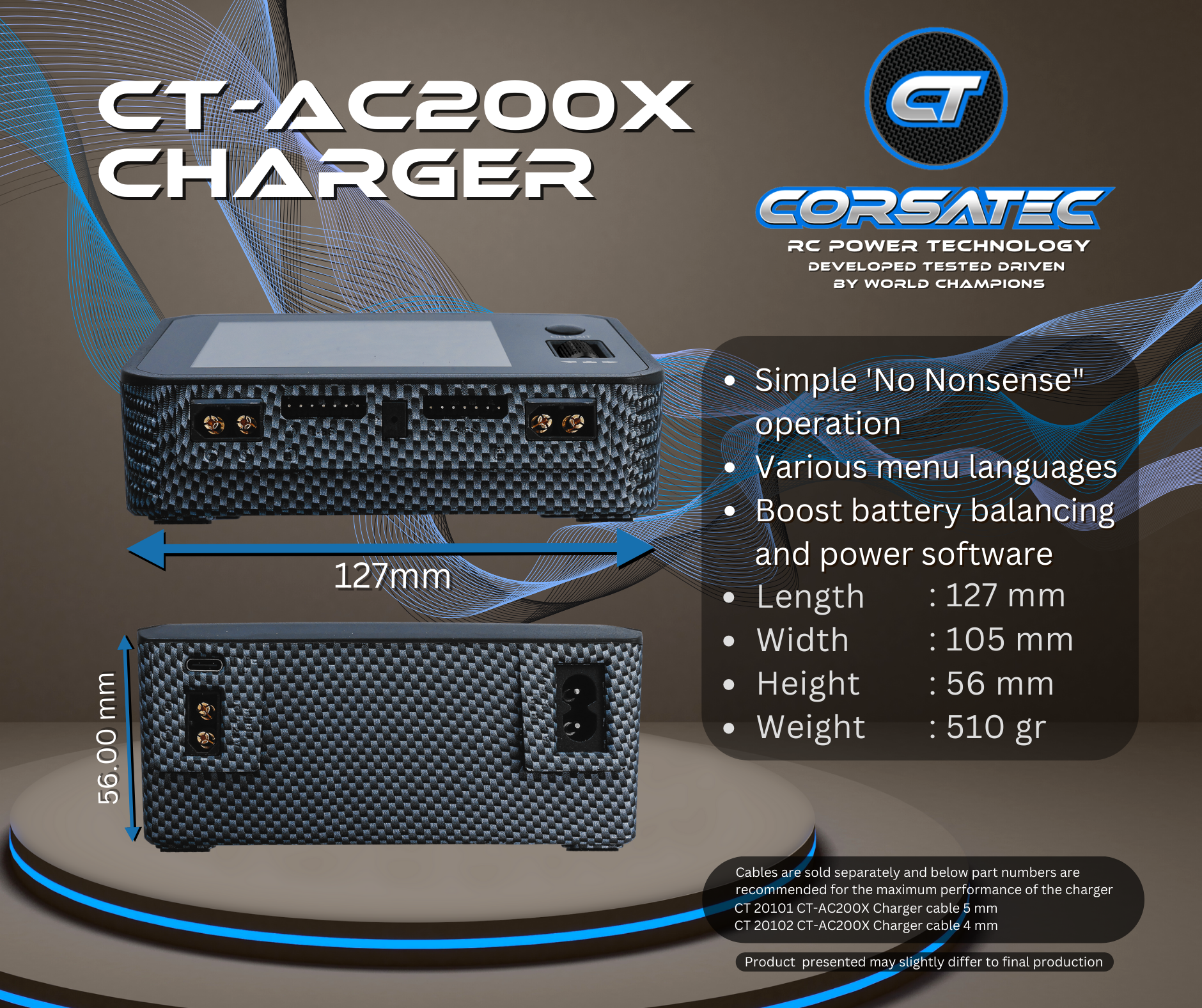 Corsatec Chargeur Lipo Dual Pro AC/DC + Cordon de Charge PK5 CT20001-C