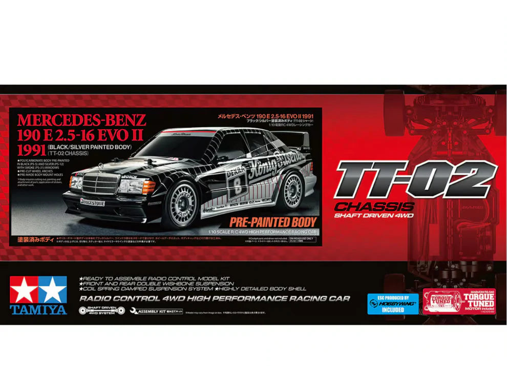 Tamiya TT-02 Mercedes-Benz 190 E 2.5-16 EVO II 1991 Noir/Gris KIT 47525