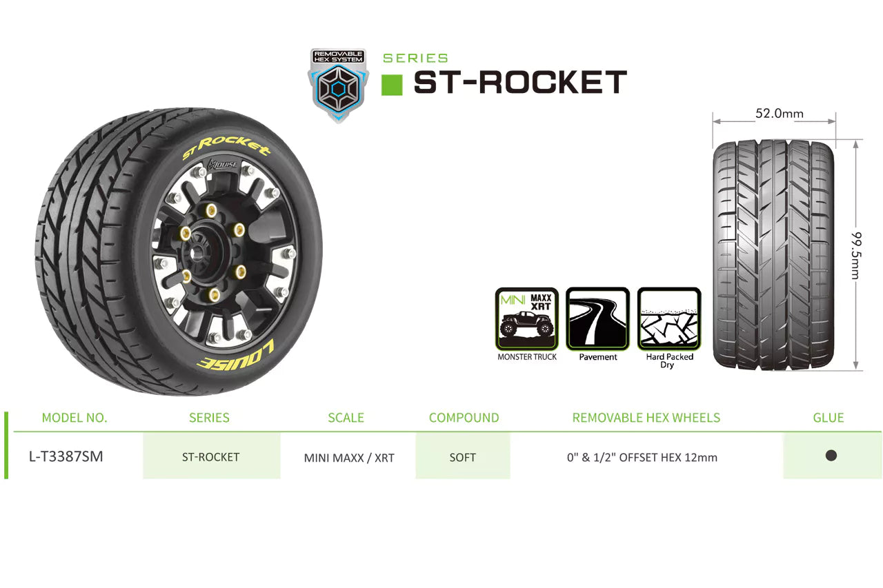 Louise RC Pneus ST Rocket + Jantes Mini Maxx/XRT LR-T3387SM