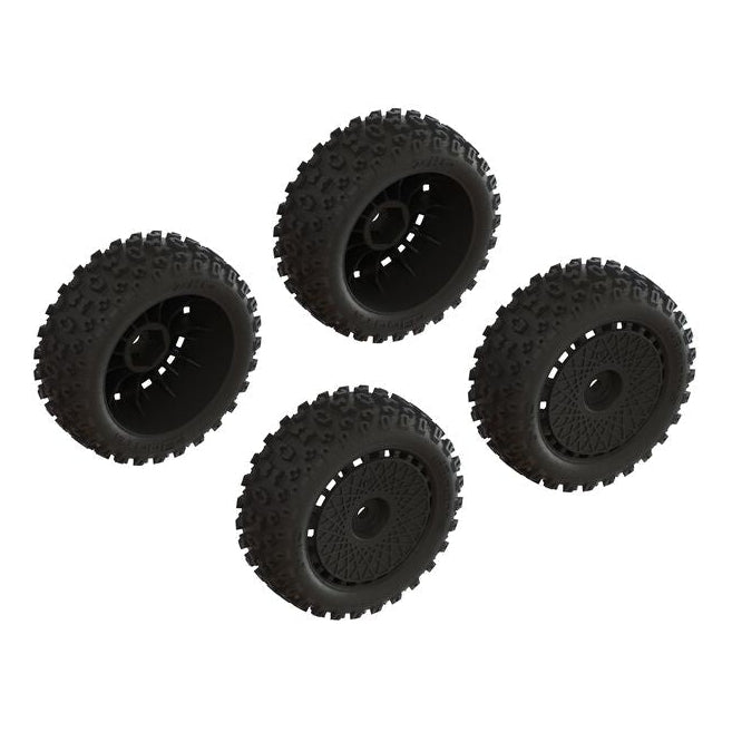 Arrma Pneus + Jantes noir (x4) Typhon Grom ARA550114