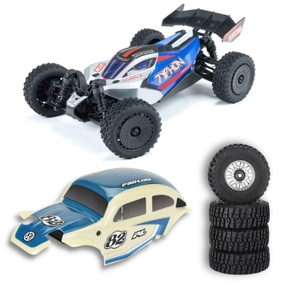 Arrma Buggy Typhon Grom Mega 380 4x4 RTR 1/14 + Carrosserie VW + 4 Roues Flat Iron
