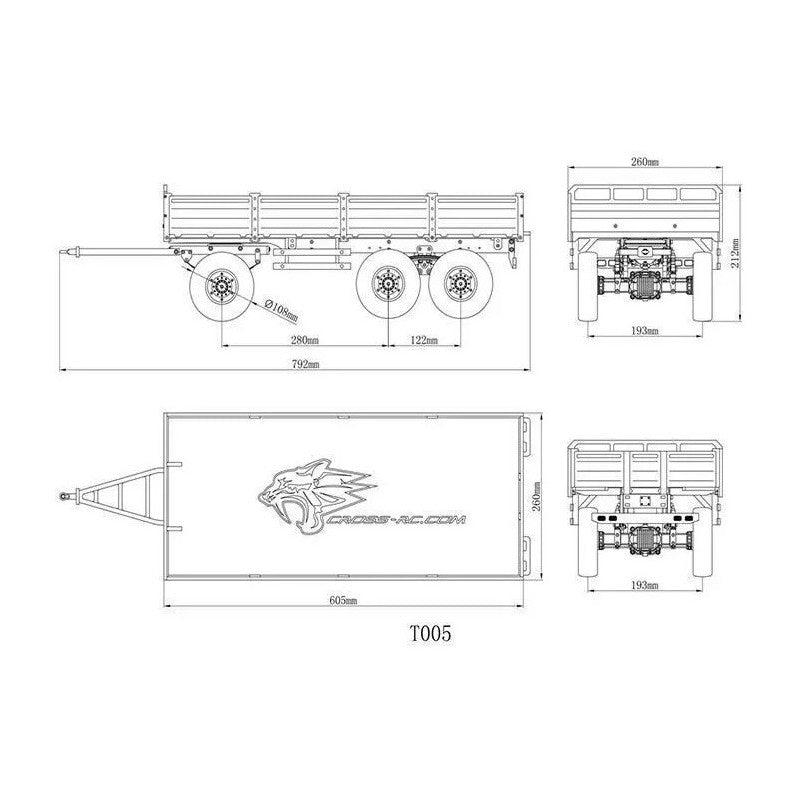 Cross-RC Remorque 2 essieux T003A KIT