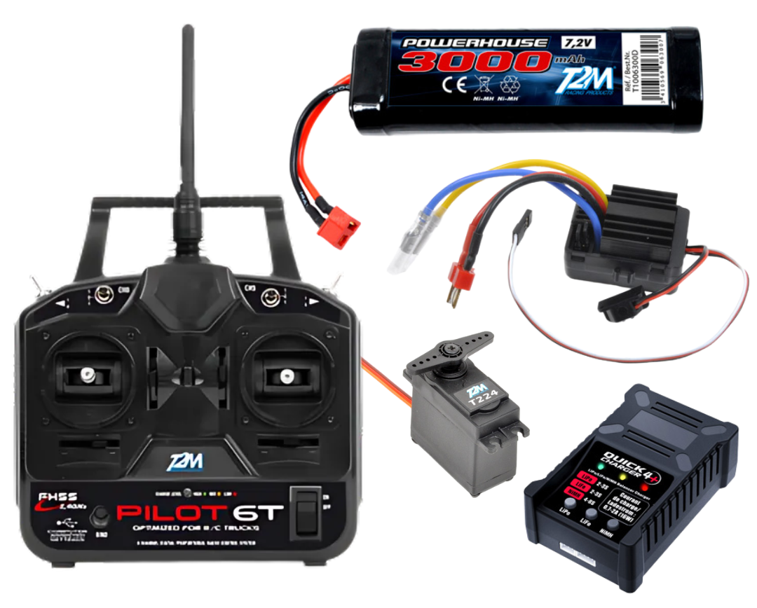 T2M Pack Camion Standard Radio Pilot 6T + Variateur + Chargeur + Batterie Nimh + Servo T3425C