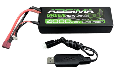 Absima Combo Lipo-akku 7.4V 4000mAh 50C Dean + USB-laturi 4200030