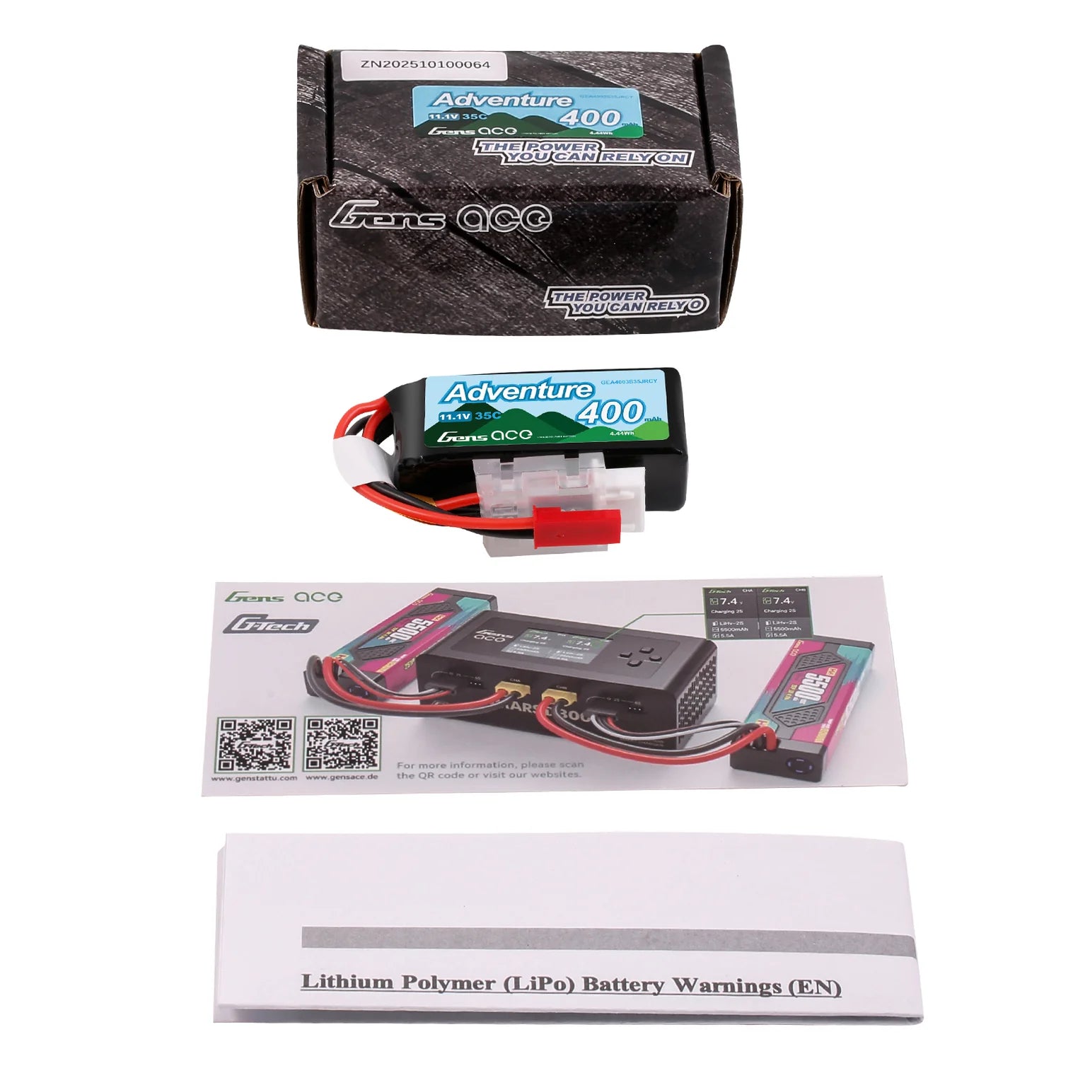 Gens Ace G-Tech Adventure 11.1V 400mAh 35C JST-RCY LiPo Battery
