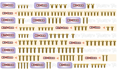 Kit completo de parafusos de aço nitretado dourado da T-Work XRay XB2C GSS-XB2C-26