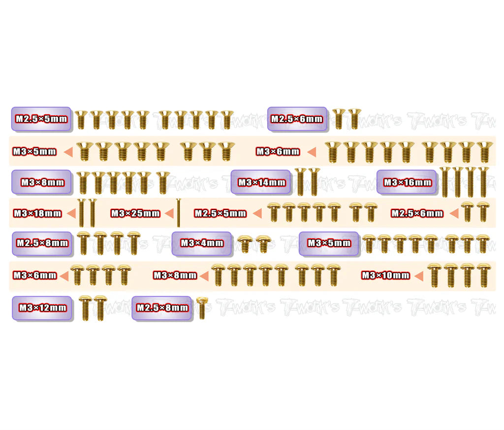 T-Work's Kit complet de Vis Acier Nitride Doré X-Ray X10 GSS-XP10