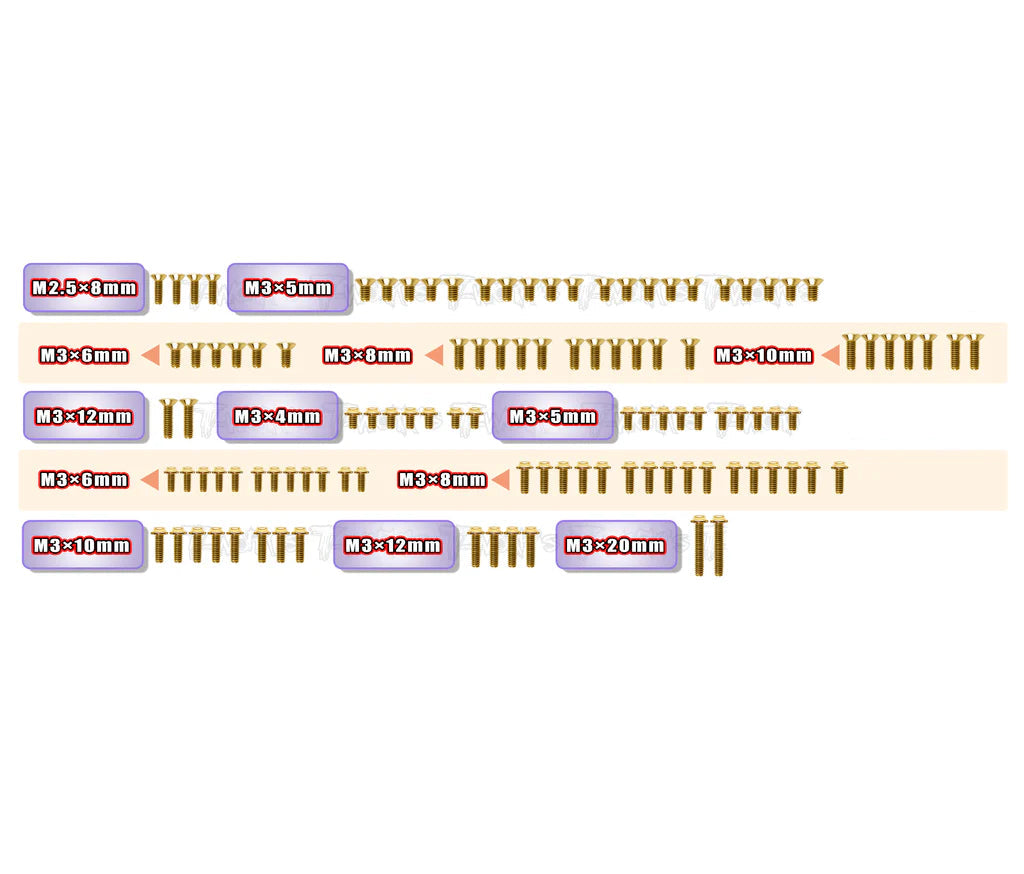 T-Work's complete set goudkleurige stalen nitride schroeven (109 stuks) X4F 2026 GSSU-X4F-26