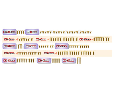 T-Work's complete set goudkleurige stalen nitride schroeven (109 stuks) X4F 2026 GSSU-X4F-26