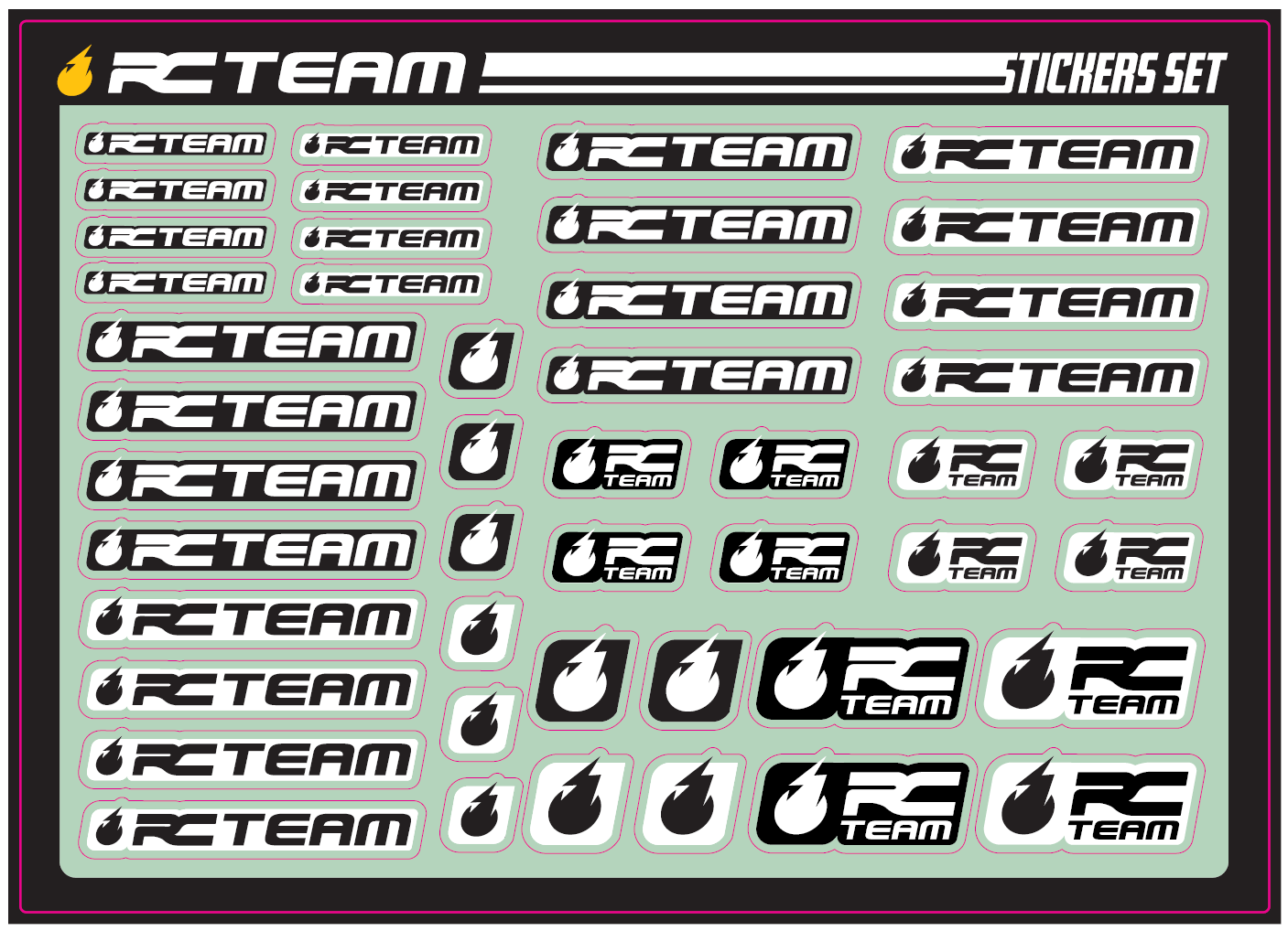 Logo sticker sheet RC Team Black/White 210x150