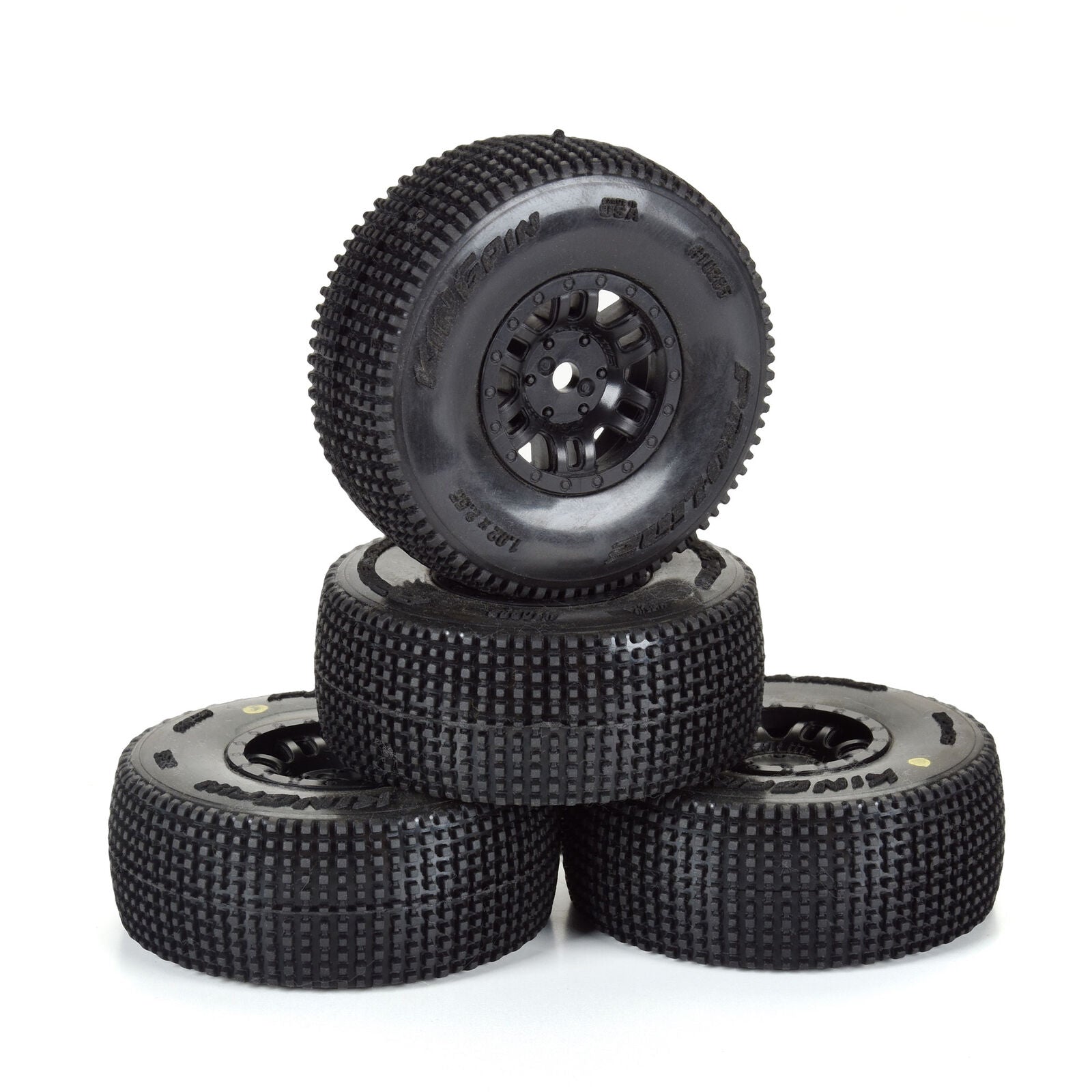 Proline King Pin Tires + Black Split Six Rims (x4) Mojave Grom PRO1028510