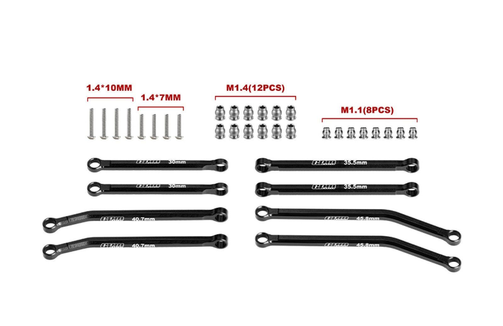 GPM Set of front/rear links, 7075 aluminum, SCX30/160-BK
