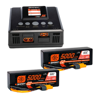 Spektrum Combo Chargeur Smart S250 + 2x Lipo Smart 14.8v 5000mah 50C IC5 SPMXPSS800I