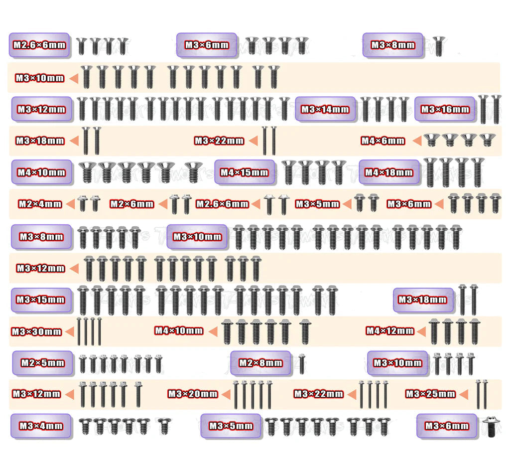T-Work's UFO titanium schroevenset (188 stuks) MP11 TSSU-MP11