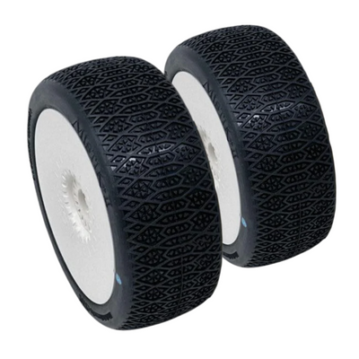 6MIK Buggy Mistik II Glue-On Tires + Ultra White Rims + Inserts (x2) TKU22