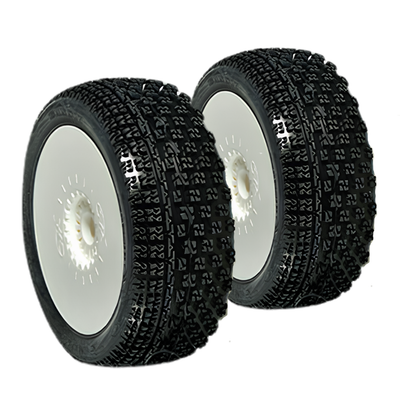 6MIK Buggy Bandit Glue-On Tires + Ultra White Rims + Inserts (x2) TKU8