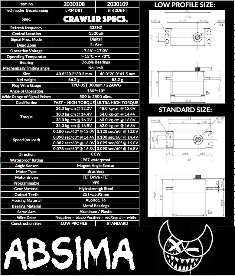 Absima Servo LP34DBT  Crawler-Spec Waterproof 2030108