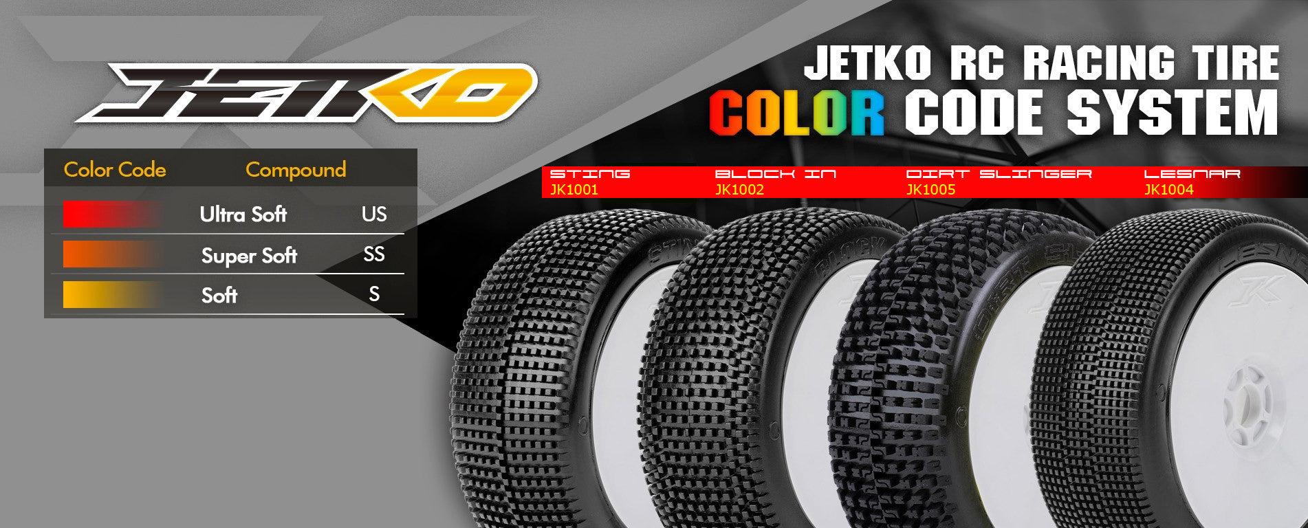 Jetko Pneus Sting + Jantes Blanches Buggy 1/8 (x2)