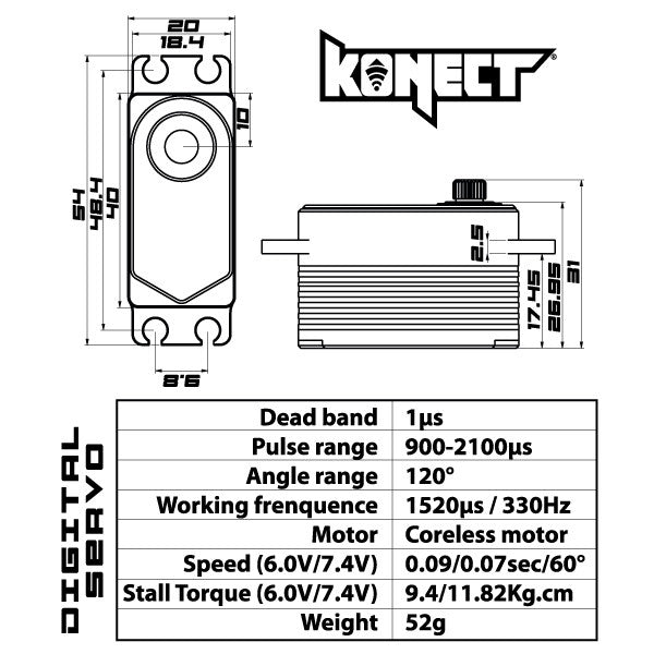 Konect Servo 12kg 0.07s Digital KN-1207HVLP
