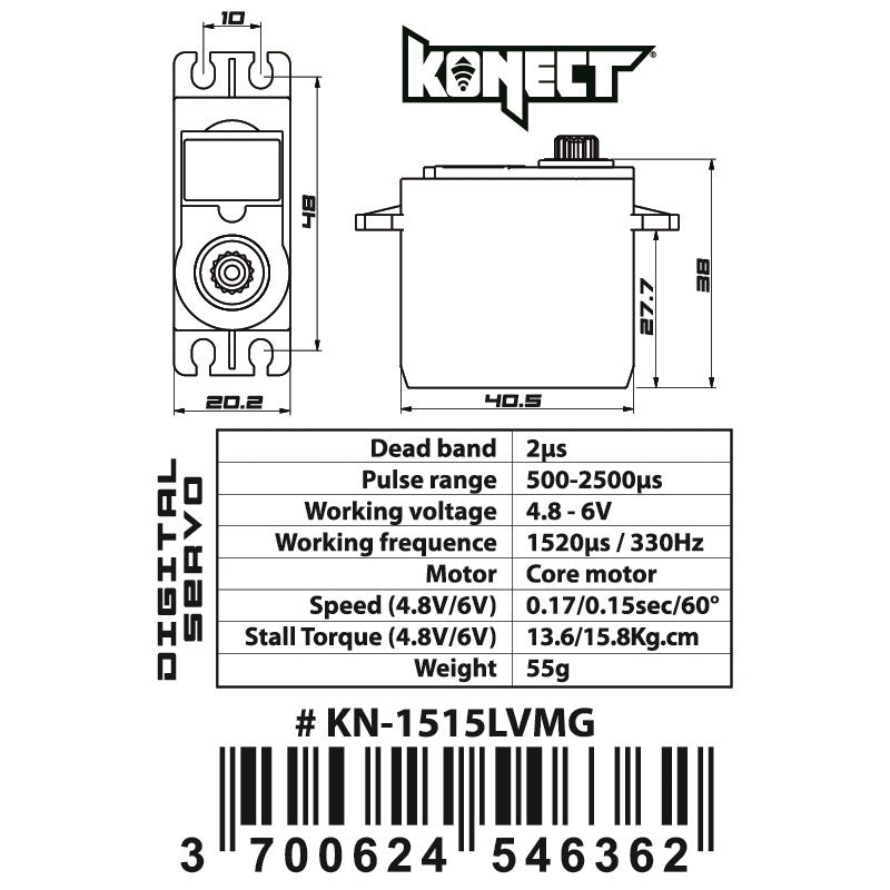 Konect Servo 15kg 0.15s Digital KN-1515LVMG