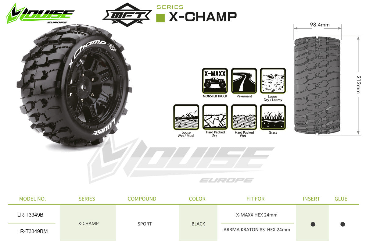 Louise RC Pneus X-Champ MFT + Jantes X-Maxx (x2) LR-T3349B