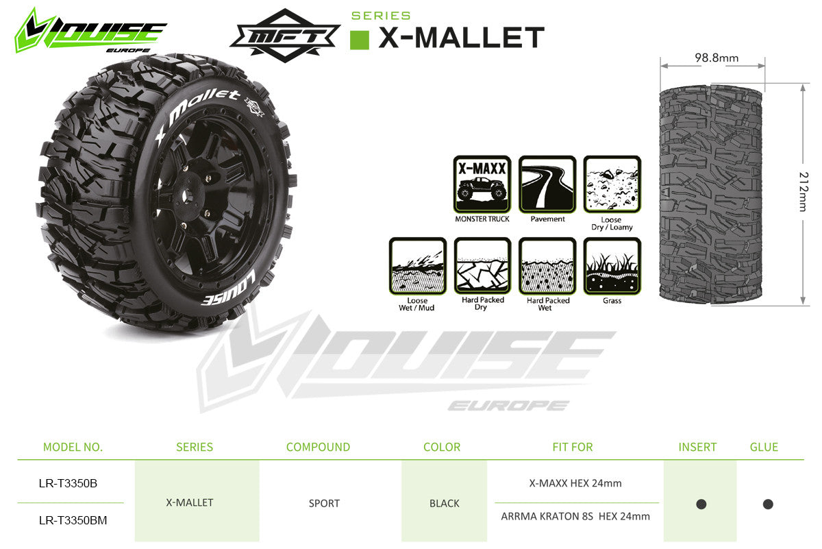 Louise RC Pneus X-Mallet MFT + Jantes Kraton 8S (x2) LR-T3350BM