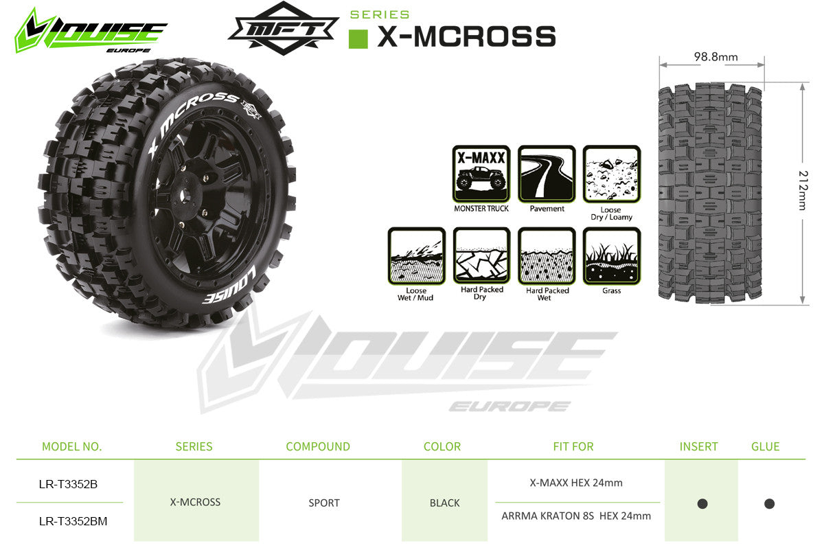 Louise RC Pneus X-Mcross MFT + Jantes Kraton 8S (x2) LR-T3352BM