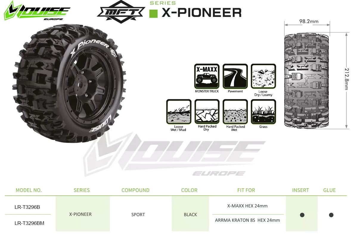 Louise RC Pneus X-Pioneer MFT + Jantes (x2 Kraton 8S LR-T3296BM