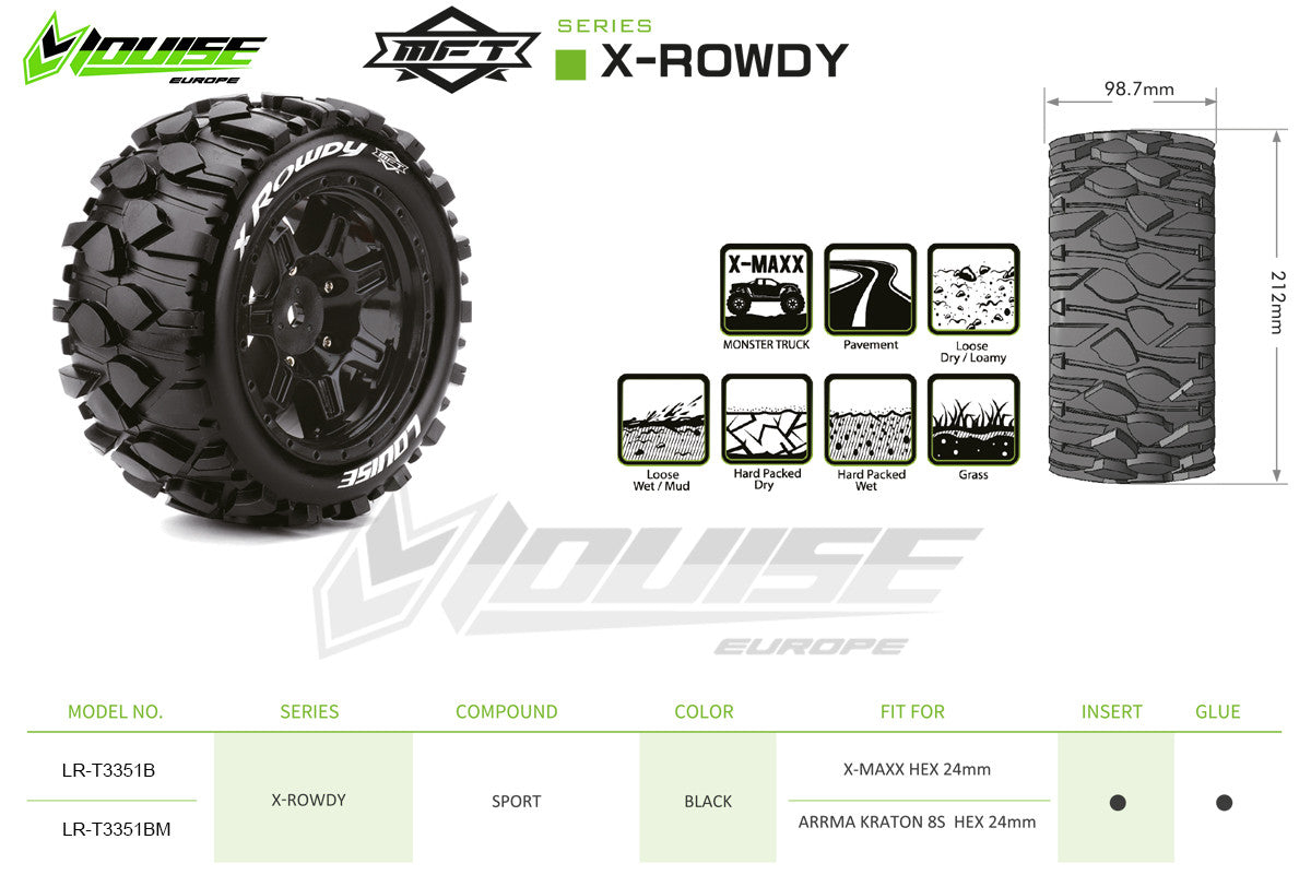 Louise RC Pneus X-Rowdy MFT + Jantes Kraton 8S (x2) LR-T3351BM