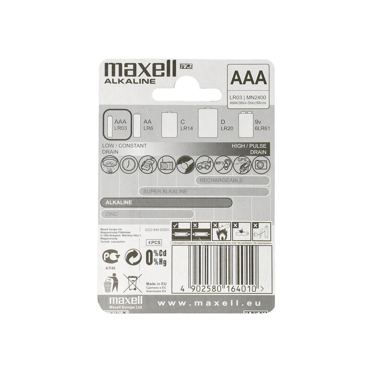 Maxell Alcaline AAA 1.5V Micro (x4) R05102M