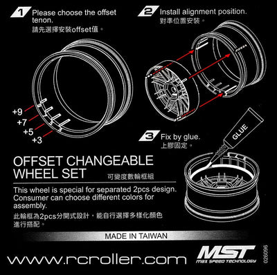 MST Jantes LM avec offset réglable Noir/Chrome (x4) 102086SBK