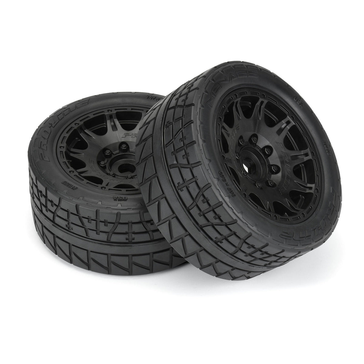 Proline Tires Lettering Proline Menace HP 5.7 Tires + Raid Black Rims 24mm (x2) PRO1020510