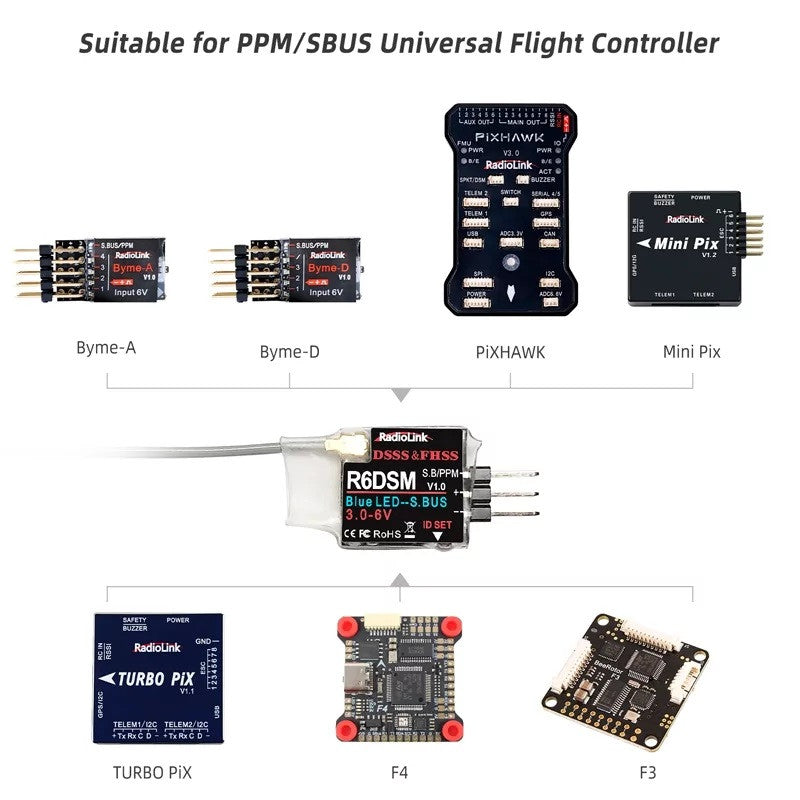 Radiolink Récepteur 10 voies Signal SBUS/PPM RDL-0-R6DSM