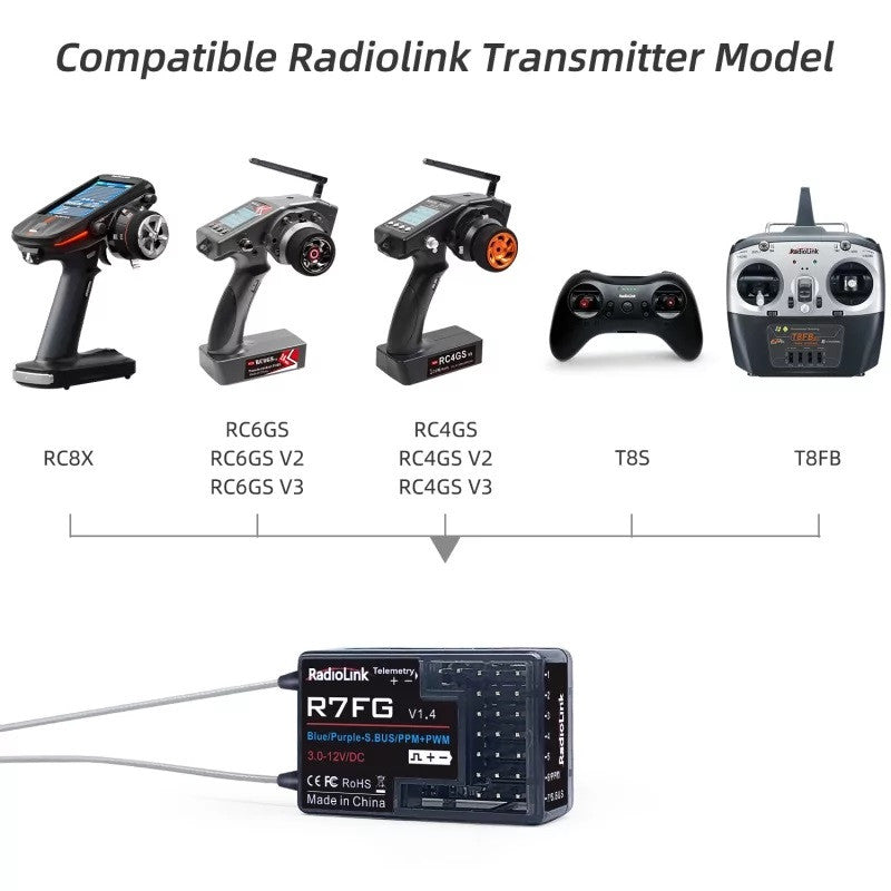 Radiolink Récepteur 7 voies V1.4 avec Télémétrie Intégrée RDL-0-R7FG