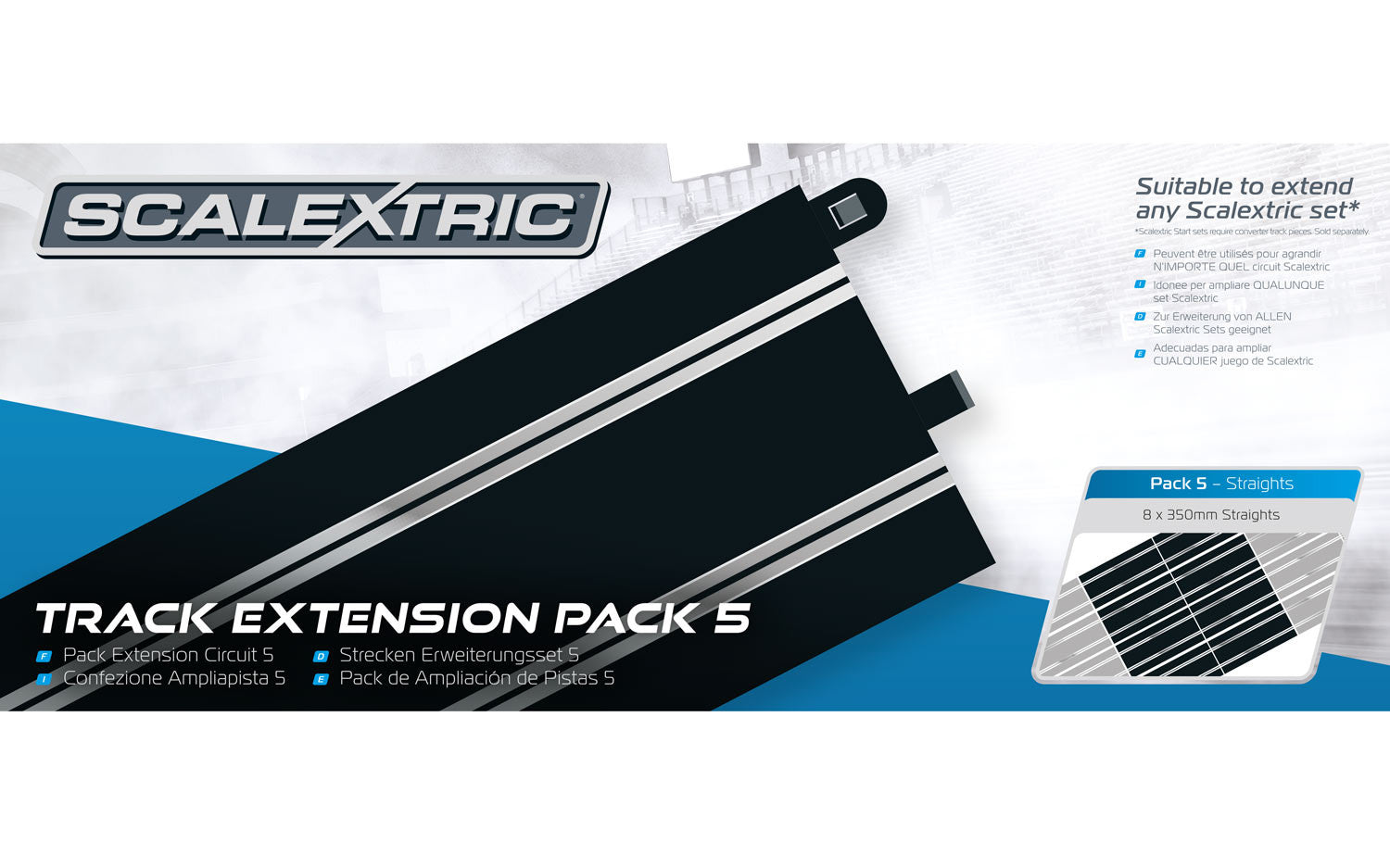 Scalextric Pack Extension Ligne Droite 35cm (x8) C8554